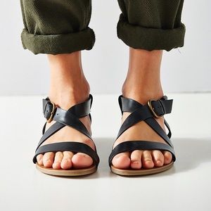 Black leather sandals